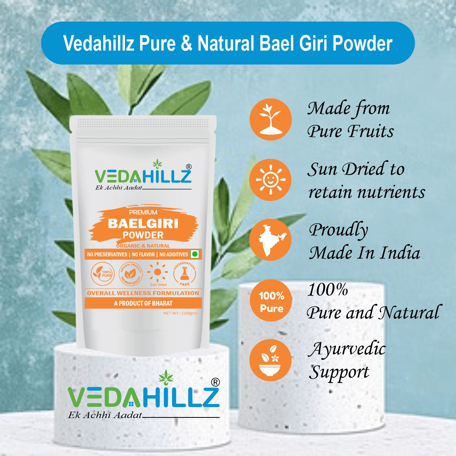 Vedahillz Herbal Bel Giri Powder Made from Carefully Selected Bel Giri Fruit